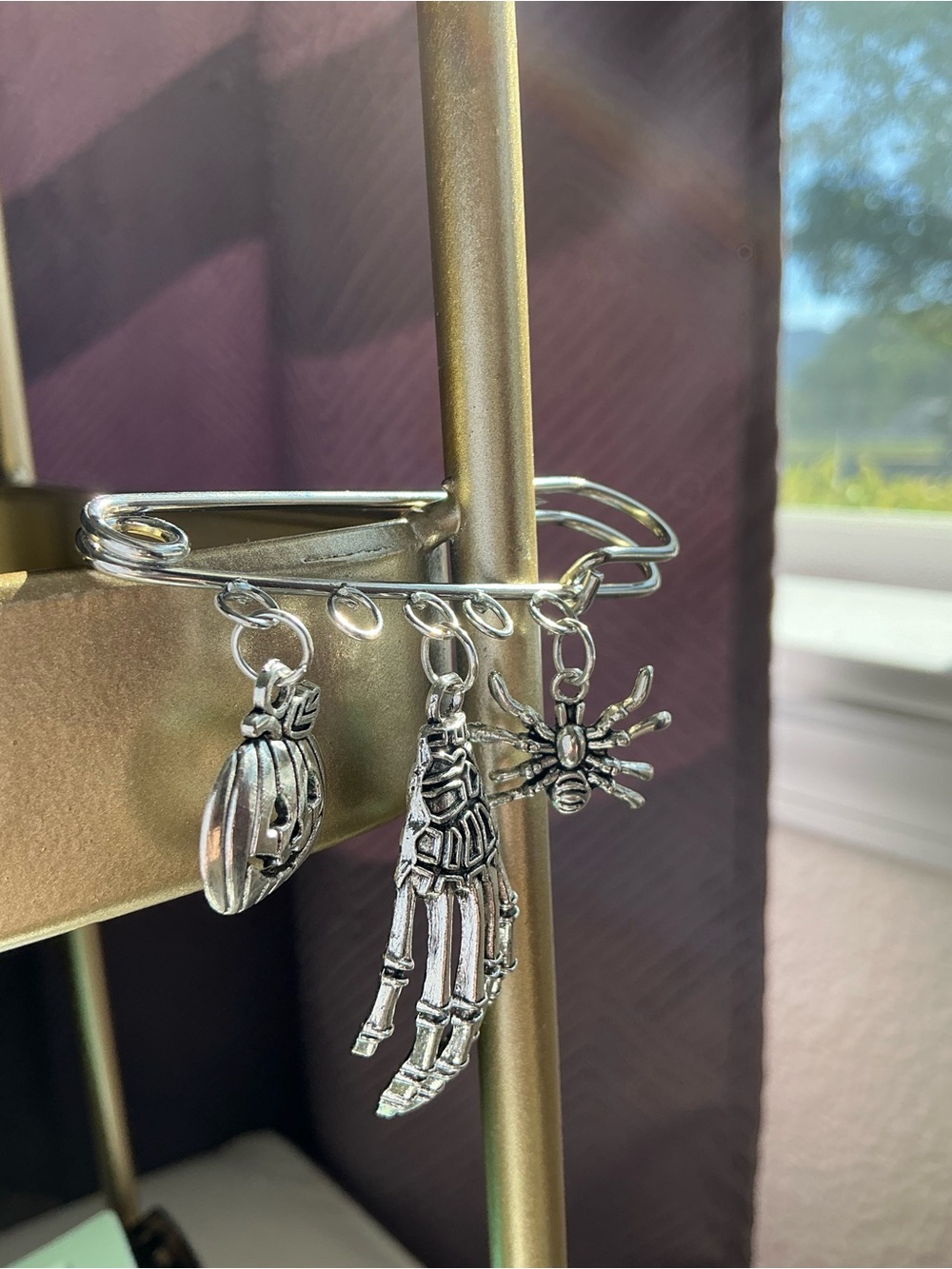 Handmade Charmed Safety Pin - Halloween